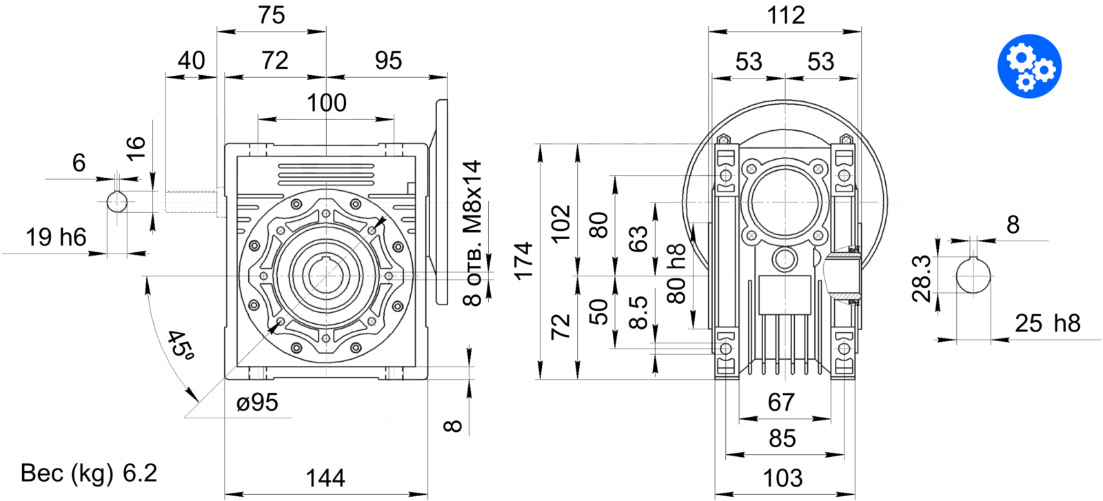 NMRV063-60-15-0.37 Технические характеристики и размеры